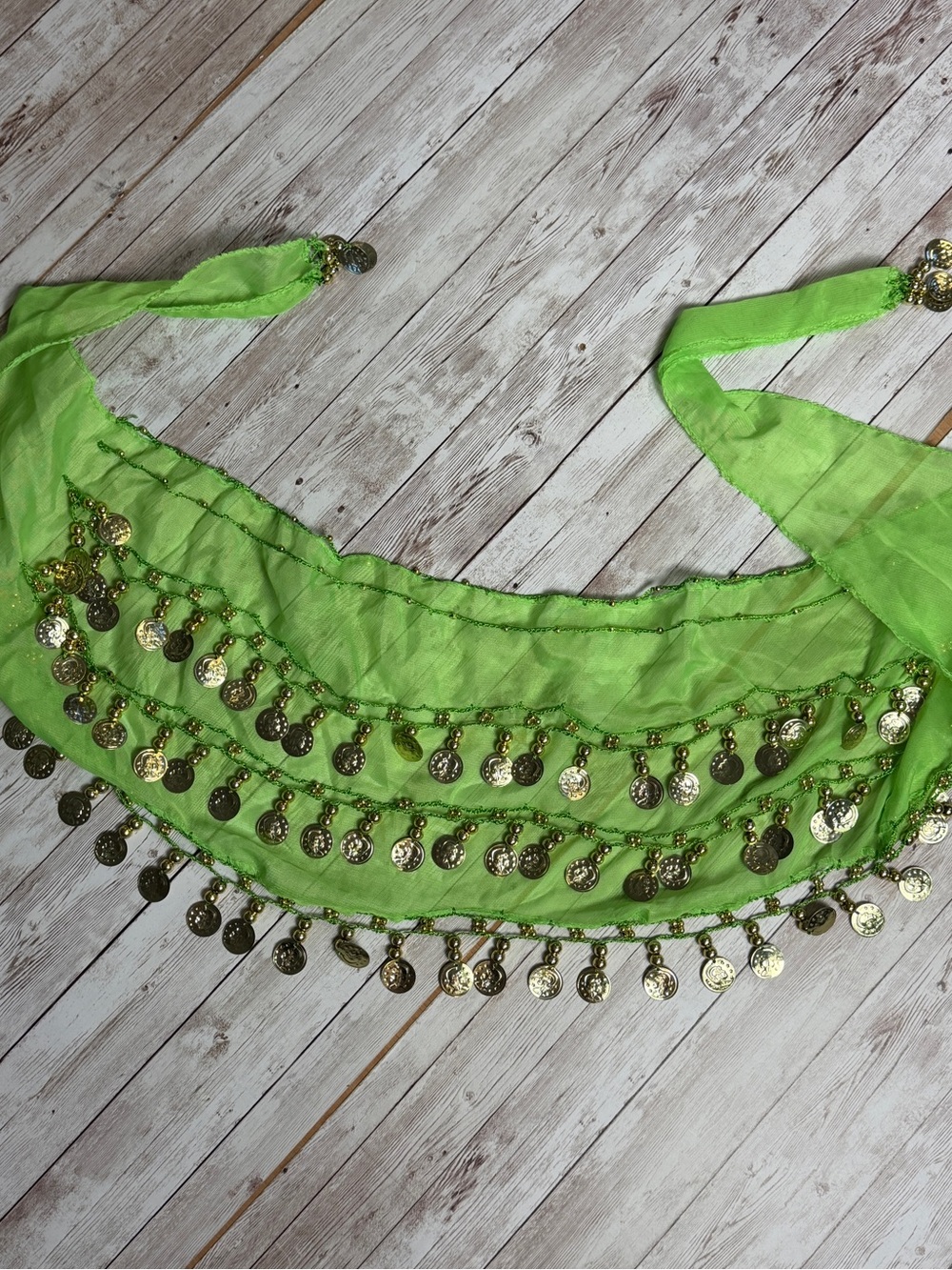 Lime Green Coin Fringe Belly Dance Hip Scarf